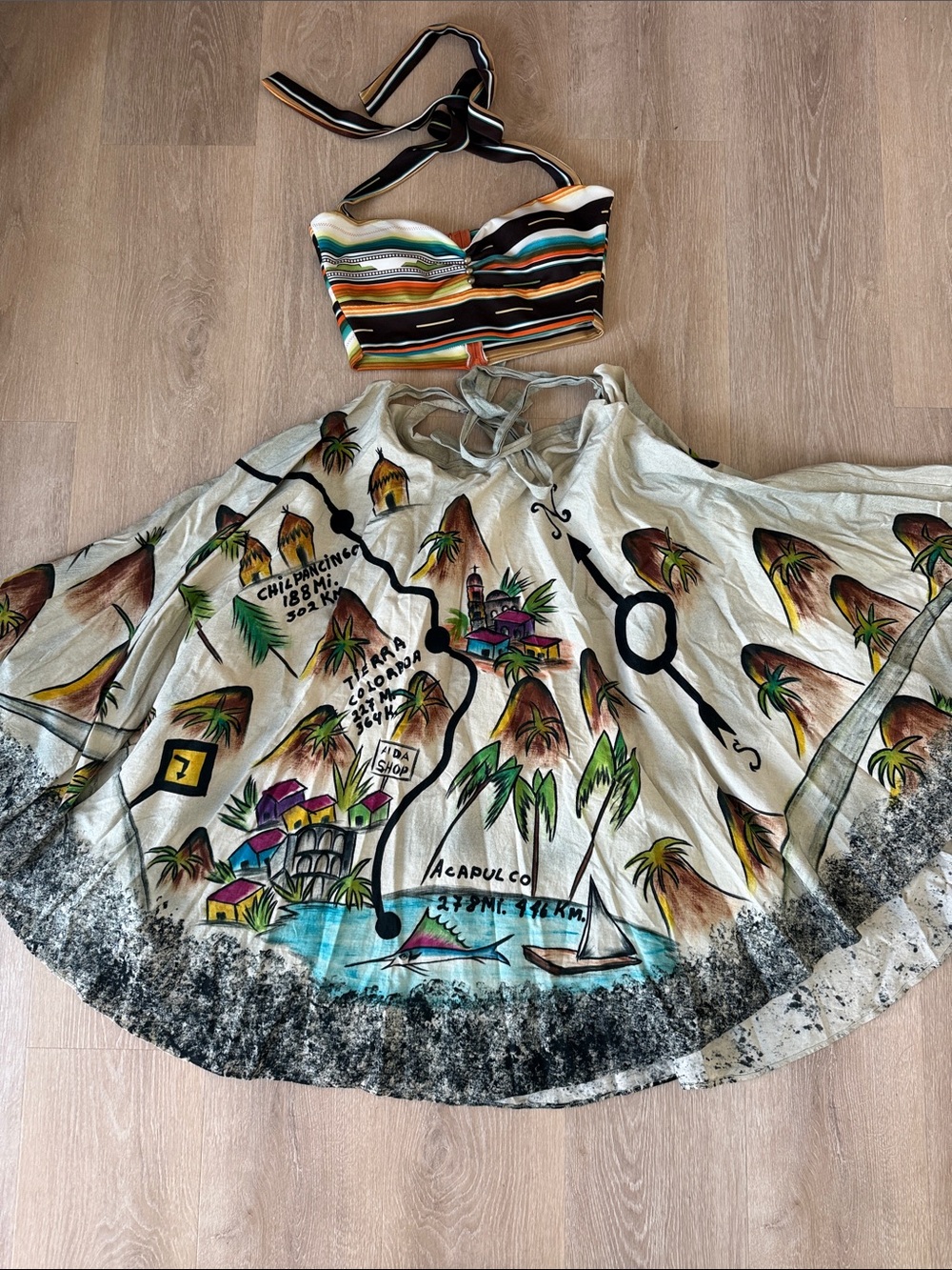 Map Circle Skirt - Cream with Multicolor Artwork
